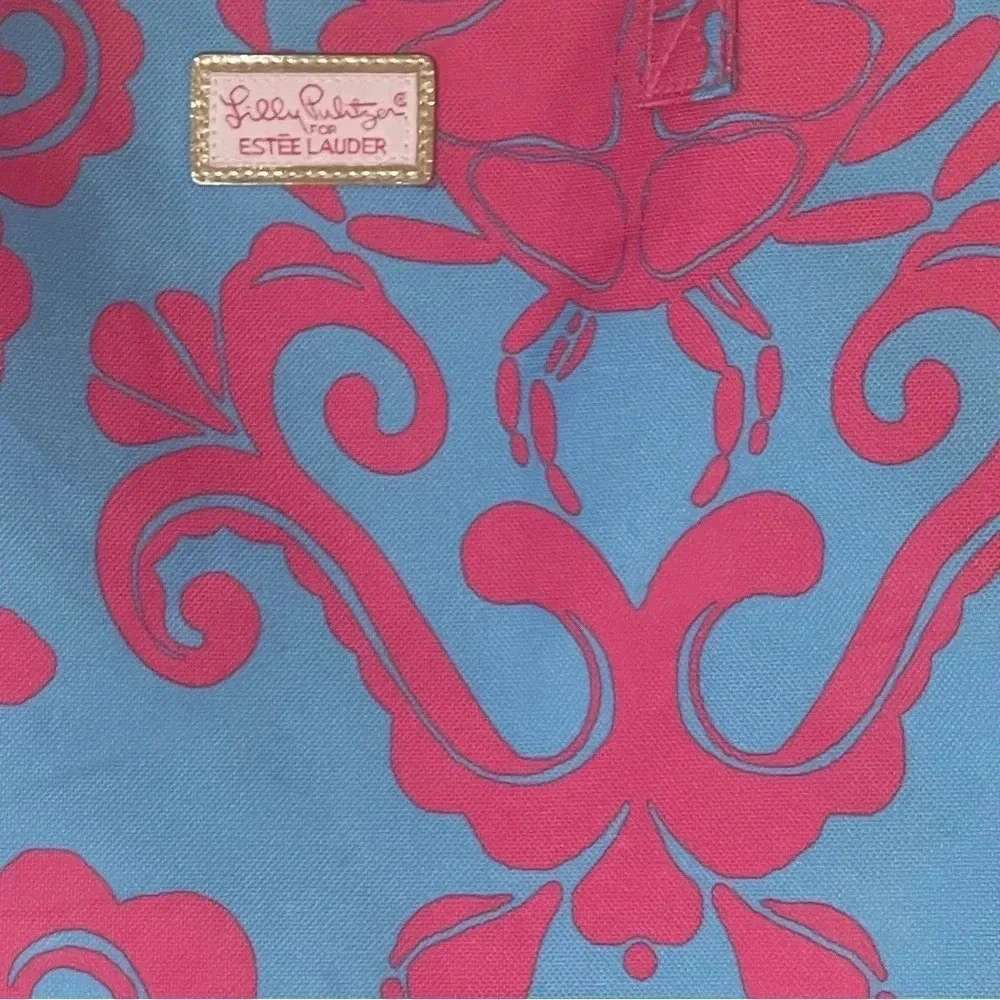Lily Pulitzer x Estee Lauder Pink Blue Ocean Theme Canvas Beach Tote - Picture 7 of 7